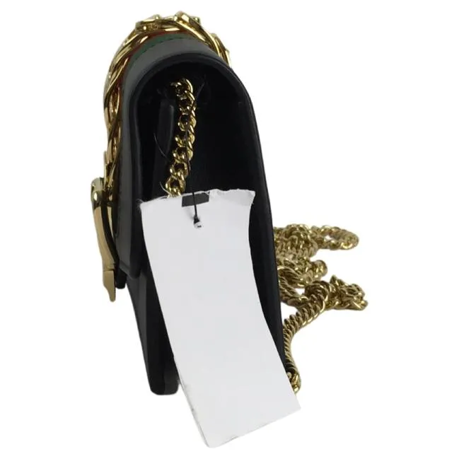 Gucci Women's Black Leather Calfskin Super Mini Sylvie Chain Shoulder Bag Sz 6.5"L x 1.5"W x 4"H