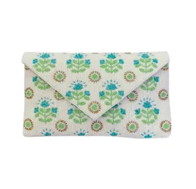 Hand Beaded Floral Clutch in Green/Teal