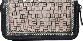 Handcrafted Western Leather Wallet for Women Cowhide Hand Wrist Wallet Card Holder RFID Protected Hand Purses Leather Hand Bag Genuine Leather Handtooled Wallet with Multi Pockets