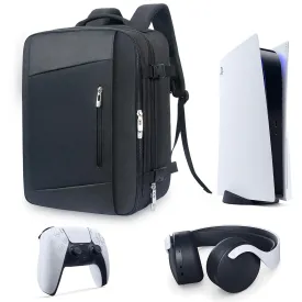 Hap Tim Travel Backpack for PS5 Console, Padded Protection PlayStation 5 Carrying Case, Large Capacity for Laptop, PS5 Controller, Headset, Game Discs and Accessories, Black P-2306