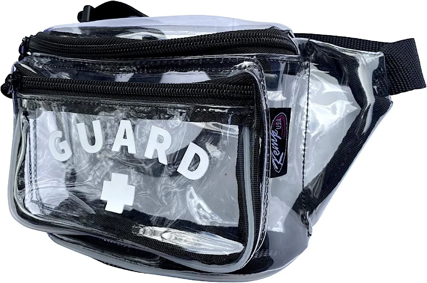 Kemp USA  Transparent Lifeguard Fanny Pack/Hip Pack with GUARD Logo - Water-Resistant and Durable Waist Bag for Medical Supplies & Lifeguard Gear - Clear