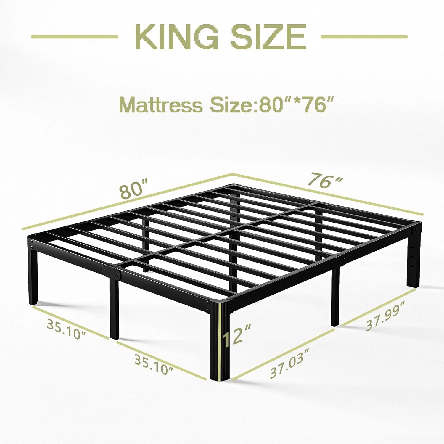 KERAMIK 12 Inch High King Size Bed Frame Metal, Platform King Bed Frame No Box Spring Needed with Round Edge, Easy Assembly, Heavy Duty, Black