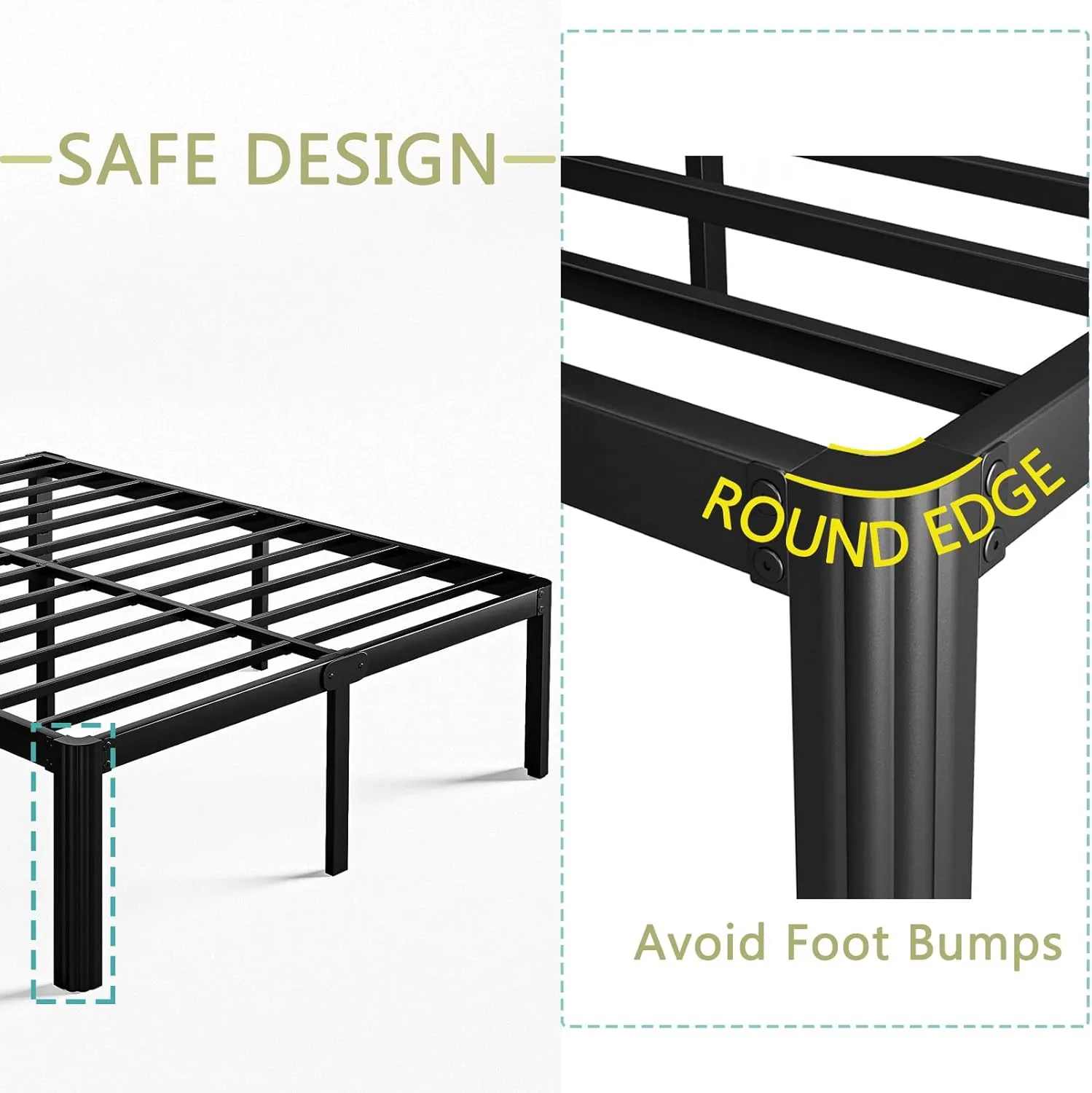KERAMIK 12 Inch High King Size Bed Frame Metal, Platform King Bed Frame No Box Spring Needed with Round Edge, Easy Assembly, Heavy Duty, Black