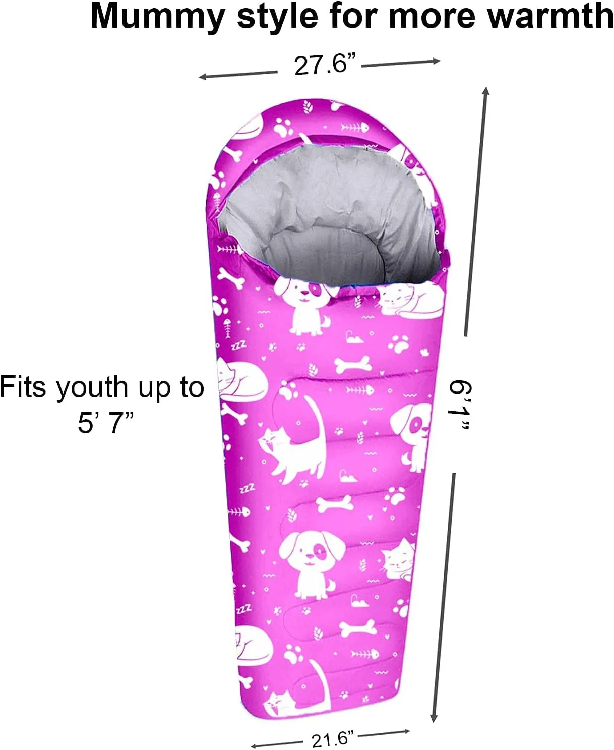 KidzAdventure Mummy Style 32  59F Kids Sleeping Bag with Pillow Sleeve, 4 Season, Lightweight and Backpacking Style, Ideal for Camping, Sleepover, Boys, Girls, Youth and Toddlers