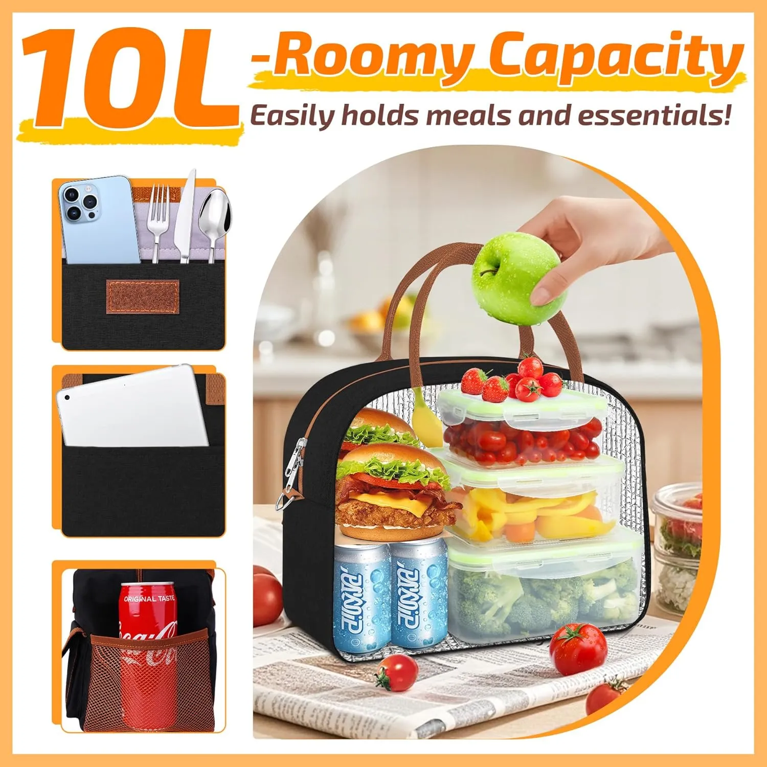KIPBELIF Cute & Roomy Adult Lunch Box for Women  Stylish Insulated Lunch Bag with Cooling Pack, Shoulder Strap, Multi-Pockets for Work, Picnic, and Travel (Standard Size)