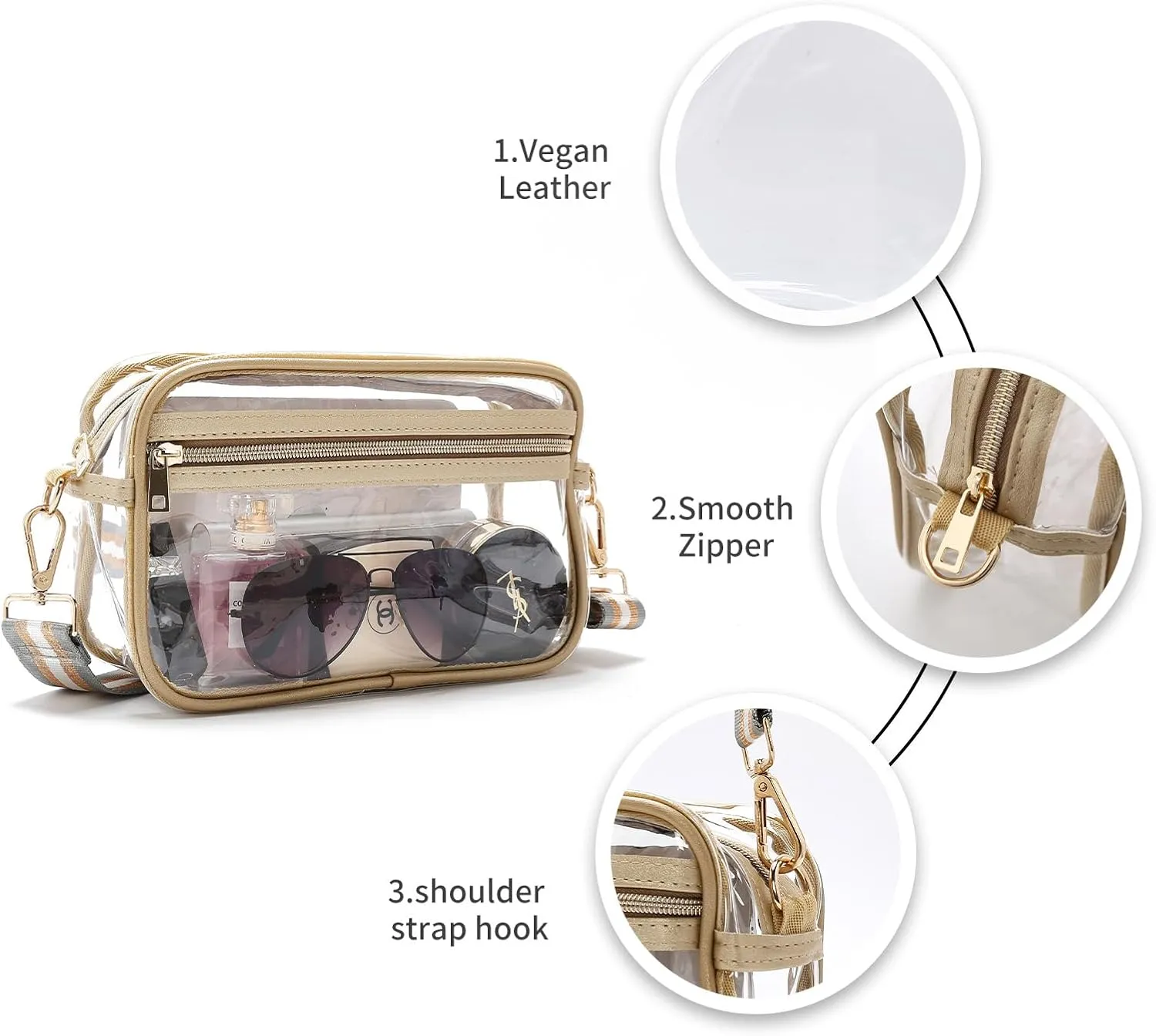 LAORENTOU Clear Designer Crossbody Bag for Women,Medium Jelly Shoulder Bag with Zipper,Purses with Adjustable Shoulder Strap
