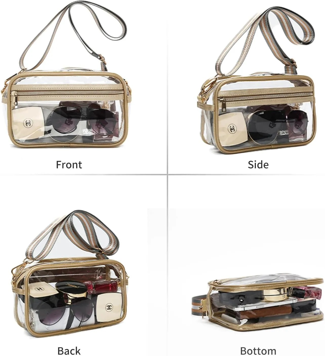 LAORENTOU Clear Designer Crossbody Bag for Women,Medium Jelly Shoulder Bag with Zipper,Purses with Adjustable Shoulder Strap
