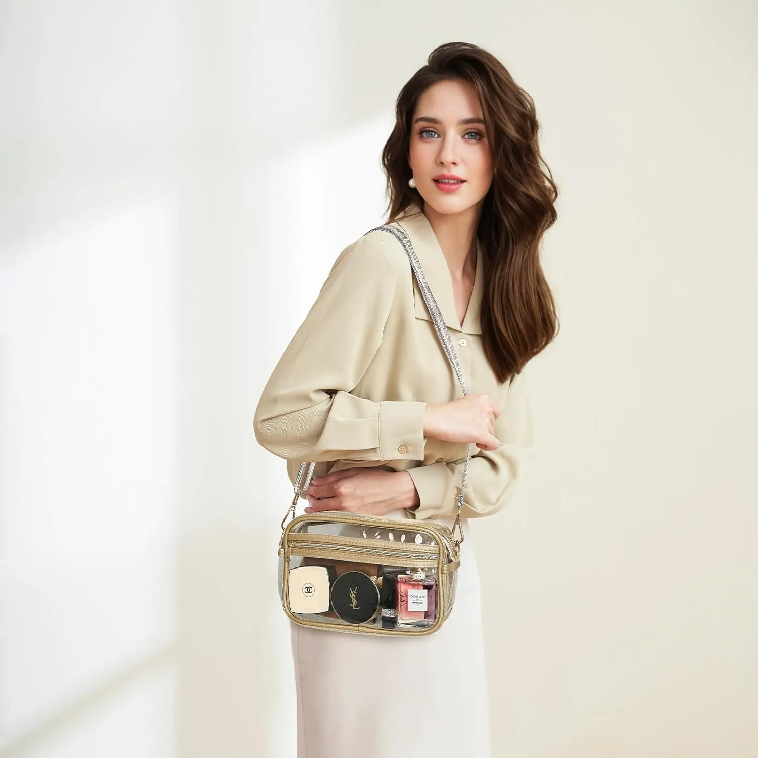 LAORENTOU Clear Designer Crossbody Bag for Women,Medium Jelly Shoulder Bag with Zipper,Purses with Adjustable Shoulder Strap