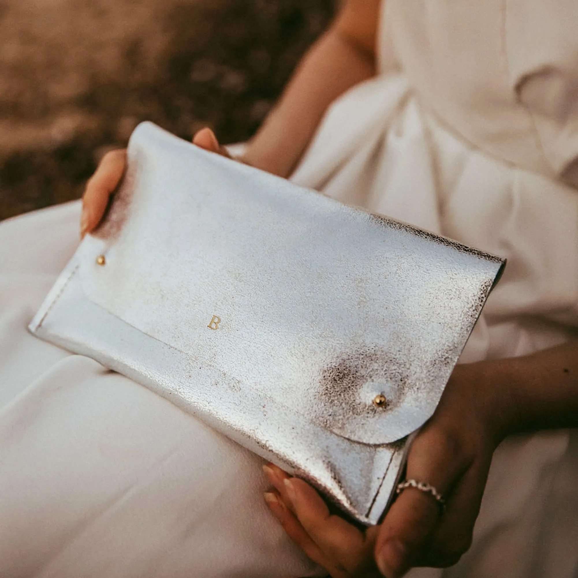 Leather Clutch Bag Gold Silver & Bronze