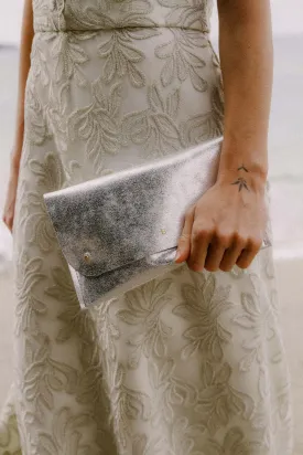 Leather Clutch Bag Gold Silver & Bronze