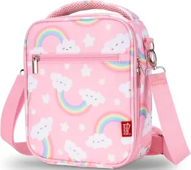 Lunch Box for Kids Girls Insulated Lunch Bag with Shoulder Strap and Pocket Pink Cute Lunch Cooler Thermal Meal Lunch Tote Bag for School Travel Outdoor, Rainbow Lunchbox, Practical Gif