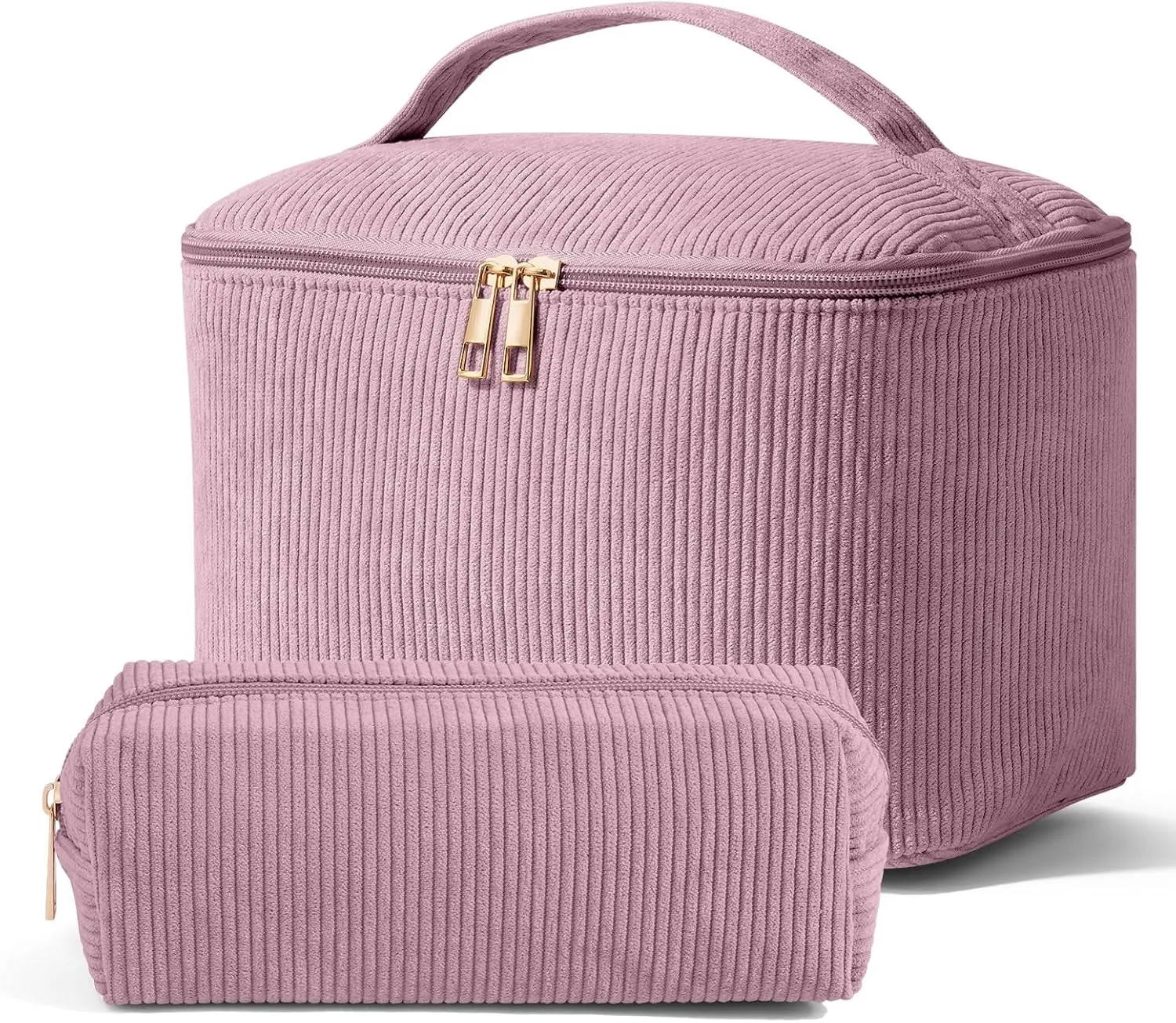 MAGEFY 2Pcs Makeup Bag,Cosmetic Bag Large Capacity with Handle Small Makeup Bag for Purse, Travel Makeup Pouch for Women,Pink