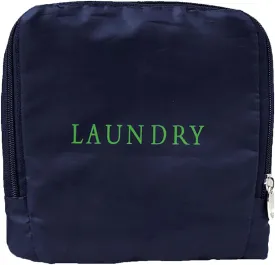 Miamica Soft Travel Laundry Bag with Zipper and Drawstring, Navy Blue & Green, 21 x 22  Keep Your Dirty Clothes Separate and Your Suitcase Organized  Expandable, Durable, and Foldable Laundry Bag