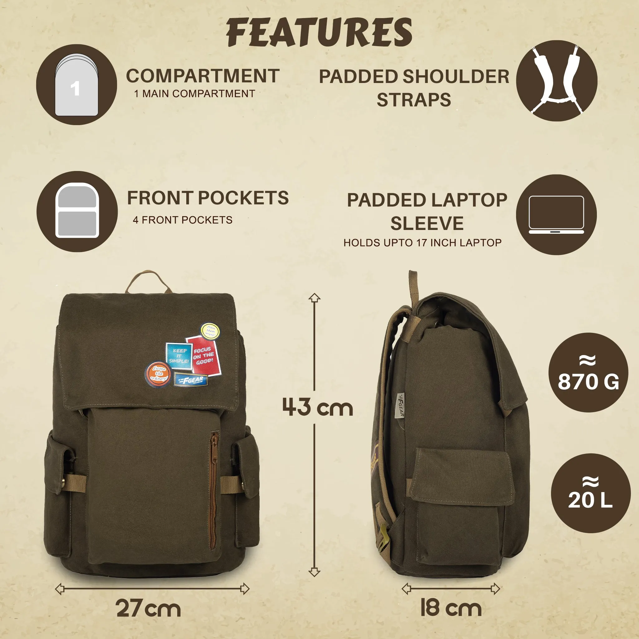 Milestone 20L Olive Canvas Laptop Backpack