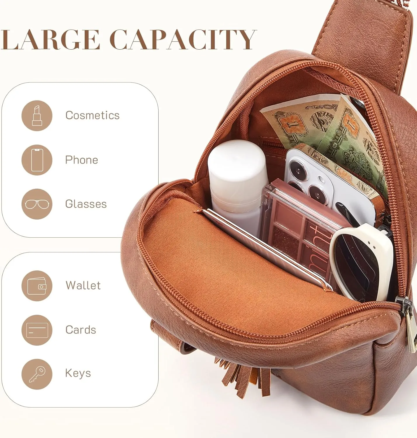 Missnine Small Sling Bag for Women PU Leather Fanny Pack Crossbody Purse Trendy Chest Bag for Travel, Shopping,Daily, Grey