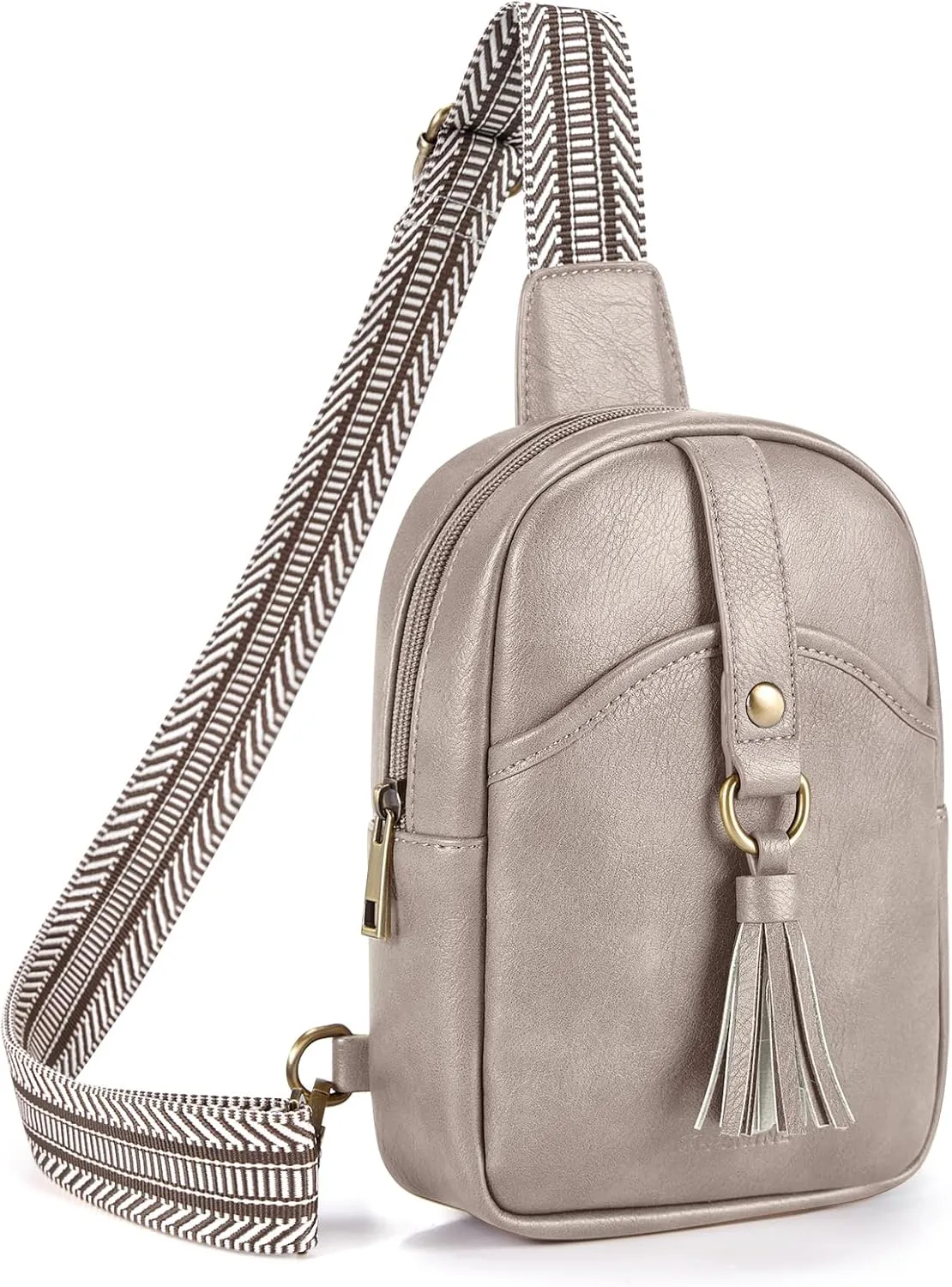 Missnine Small Sling Bag for Women PU Leather Fanny Pack Crossbody Purse Trendy Chest Bag for Travel, Shopping,Daily, Grey