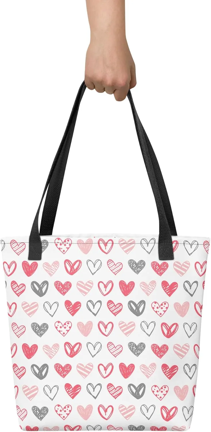 Monochrome Love Heart Tote Bag  Durable & Stylish Black & White Everyday Carryall