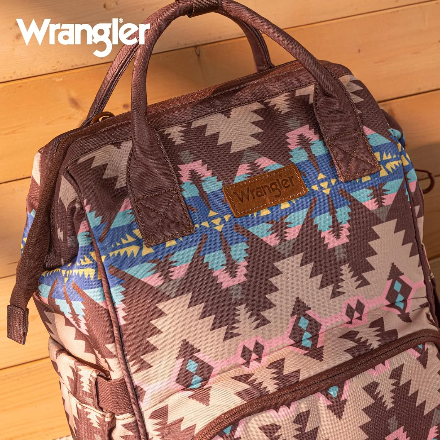 Montana West x Wrangler Diaper Bag Backpack Aztec Travel Backpack Purses Western Multi-Function Baby Bags for Mom with Waterproof Insulated Pockets
