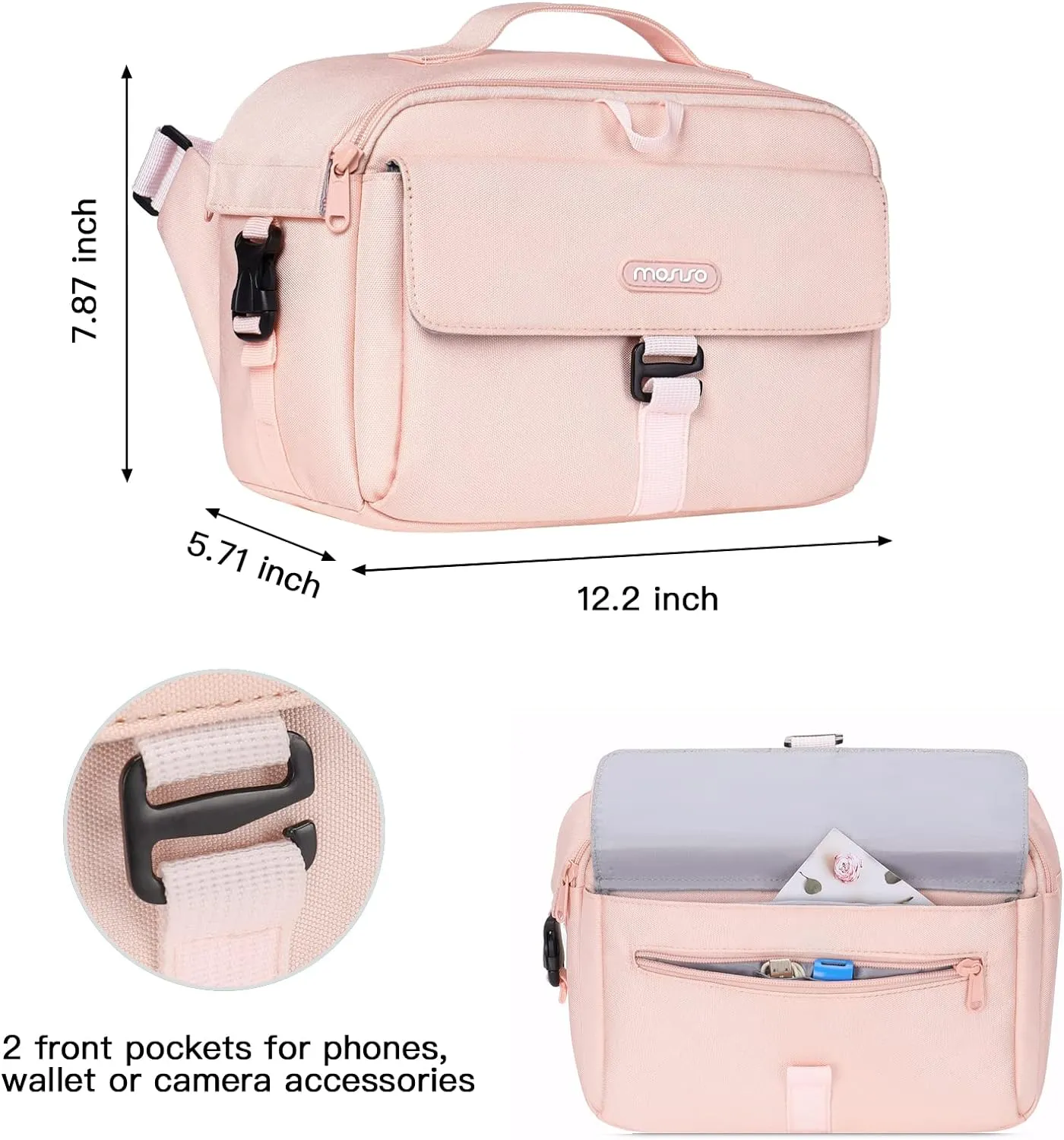 MOSISO Camera Shoulder Bag Case Crossbody Sling Purse, DSLR/SLR/Mirrorless Compact Padded Photography Handbag with Rain Cover Compatible with Canon/Nikon/Sony Cameras and Lenses, Pink