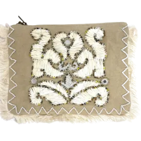 Natural beaded/fringed clutch