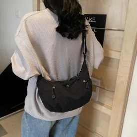Nylon Crossbody Bag for Women, Lightweight Shoulder Purse with Zipper, Trendy Crescent Sling Bag with Adjustable Stap