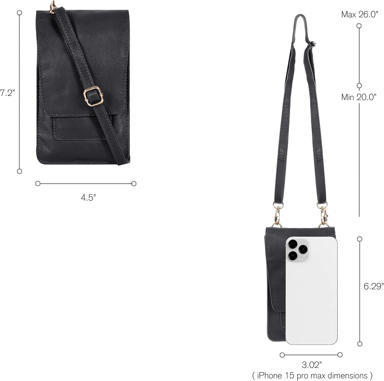 Oak Leathers Small Crossbody Bag For Women - Mini Cell Phone Purse - Crossover Wallet Bag With Adjustable Shoulder Strap