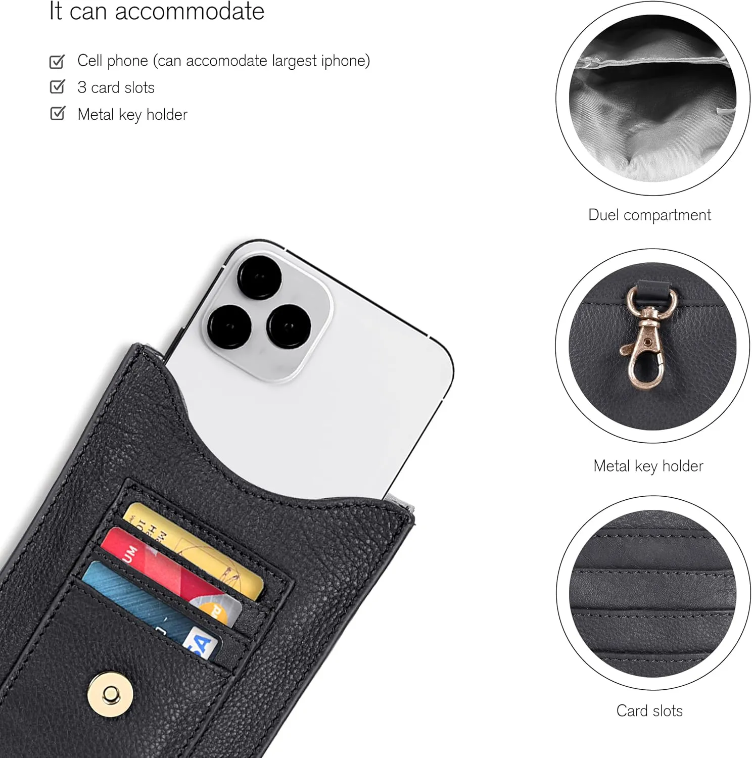 Oak Leathers Small Crossbody Bag For Women - Mini Cell Phone Purse - Crossover Wallet Bag With Adjustable Shoulder Strap
