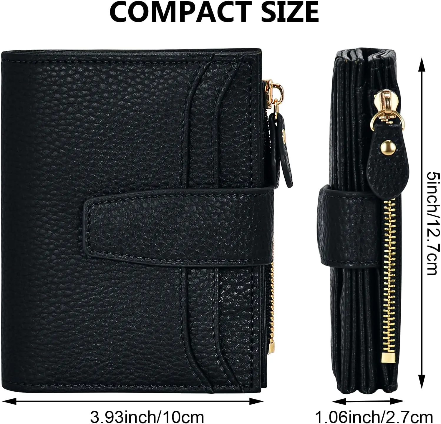 oscaurt Small Wallet Women RFID Blocking Bifold Compact Credit Card Holder Leather Wallets for Women with Zipper Coin Pocket and 2 ID Window (Black)