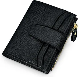oscaurt Small Wallet Women RFID Blocking Bifold Compact Credit Card Holder Leather Wallets for Women with Zipper Coin Pocket and 2 ID Window (Black)