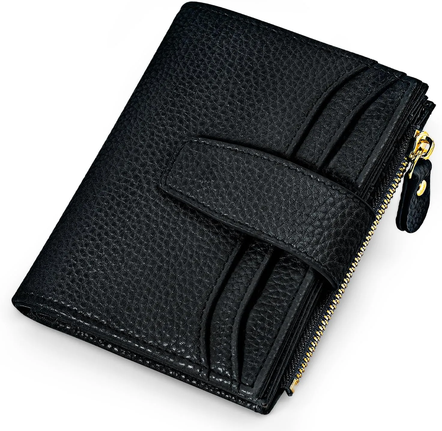 oscaurt Small Wallet Women RFID Blocking Bifold Compact Credit Card Holder Leather Wallets for Women with Zipper Coin Pocket and 2 ID Window (Black)