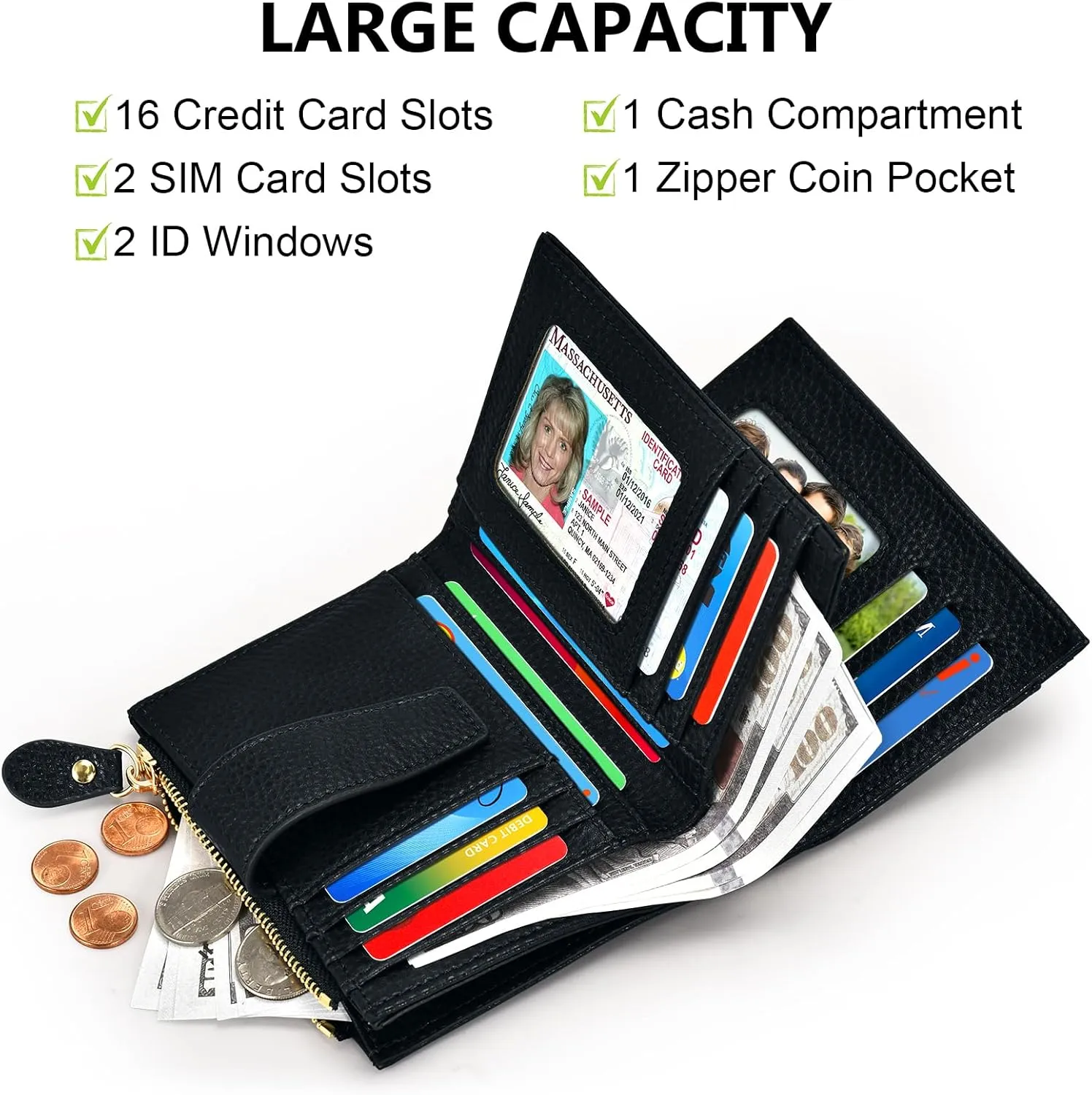 oscaurt Small Wallet Women RFID Blocking Bifold Compact Credit Card Holder Leather Wallets for Women with Zipper Coin Pocket and 2 ID Window (Black)