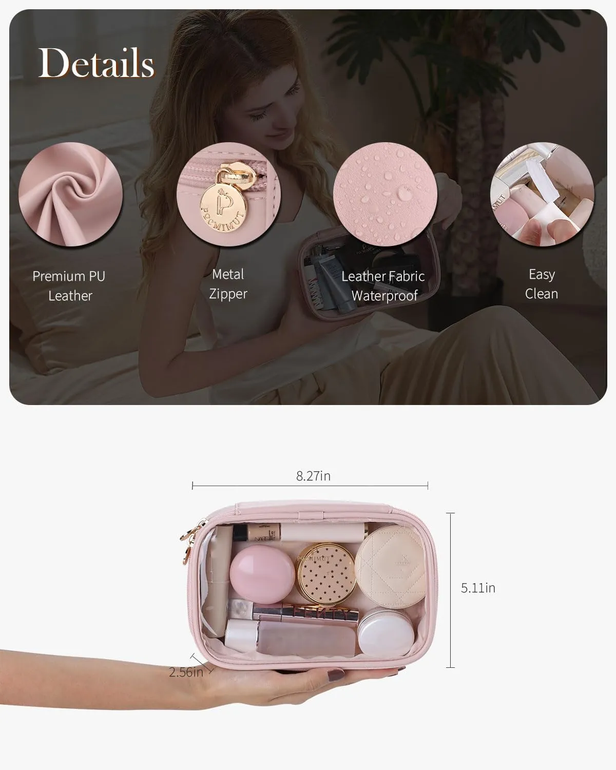 Pocmimut Makeup Bag,Mini Makeup Pouch with Small Toiletry Bag for Car Accessories for Women,Travel Essentials Organizers,Pink