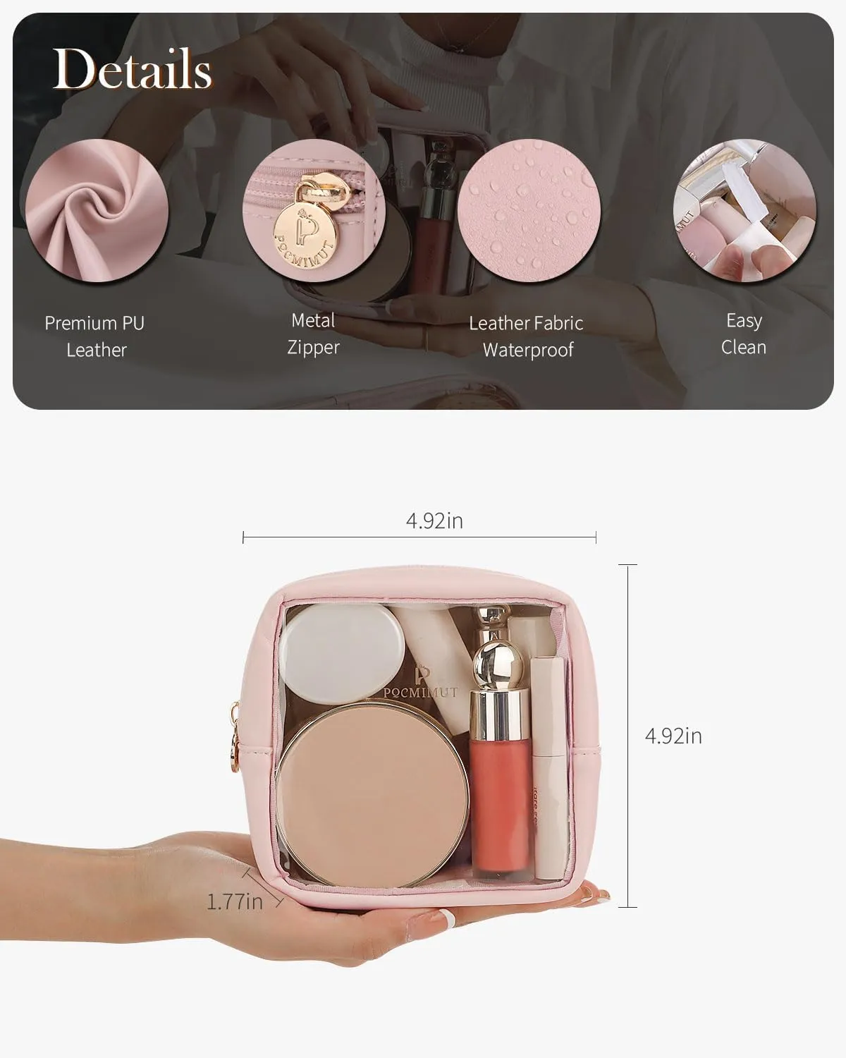 Pocmimut Makeup Bag,Mini Makeup Pouch with Small Toiletry Bag for Car Accessories for Women,Travel Essentials Organizers,Pink