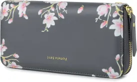 Pomelo Best Wallet Womens RFID Blocking Leather Multi Credit Card Large Capacity Zip Around Wallet Clutch Wristlet Travel Long Purse Grey