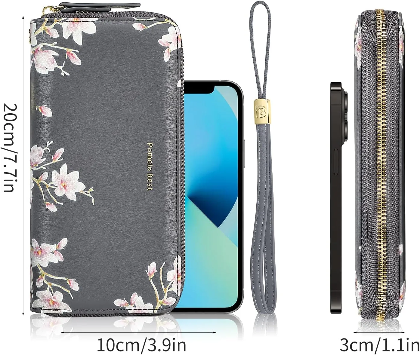 Pomelo Best Wallet Womens RFID Blocking Leather Multi Credit Card Large Capacity Zip Around Wallet Clutch Wristlet Travel Long Purse Grey