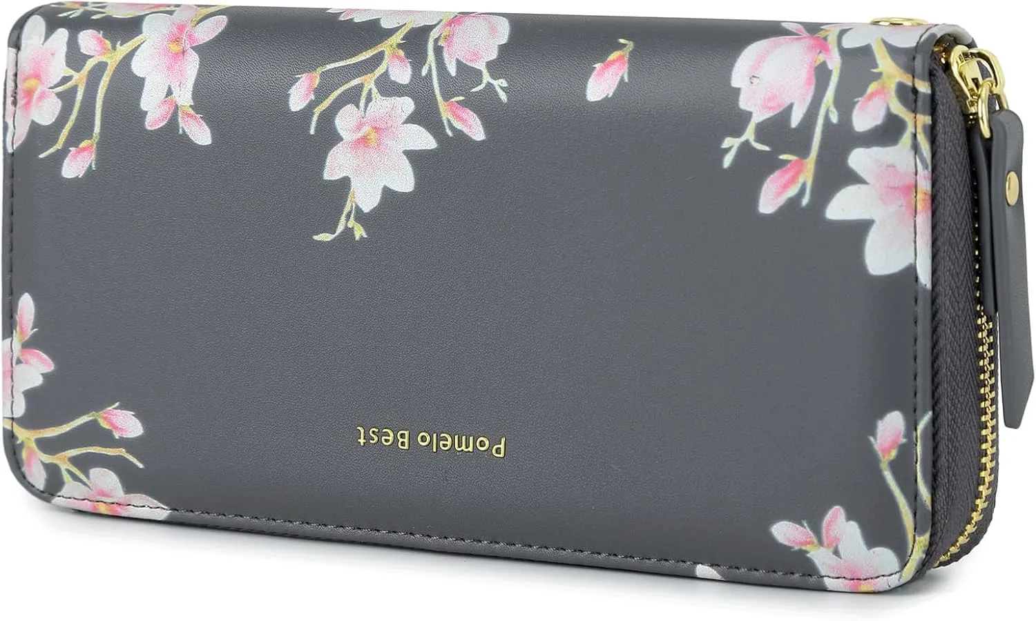 Pomelo Best Wallet Womens RFID Blocking Leather Multi Credit Card Large Capacity Zip Around Wallet Clutch Wristlet Travel Long Purse Grey