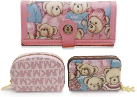 Popular Purse Set for Womens Wallet Includes A Triple Fold Purse and Two Small Card Bag with Multiple Slots (pink)
