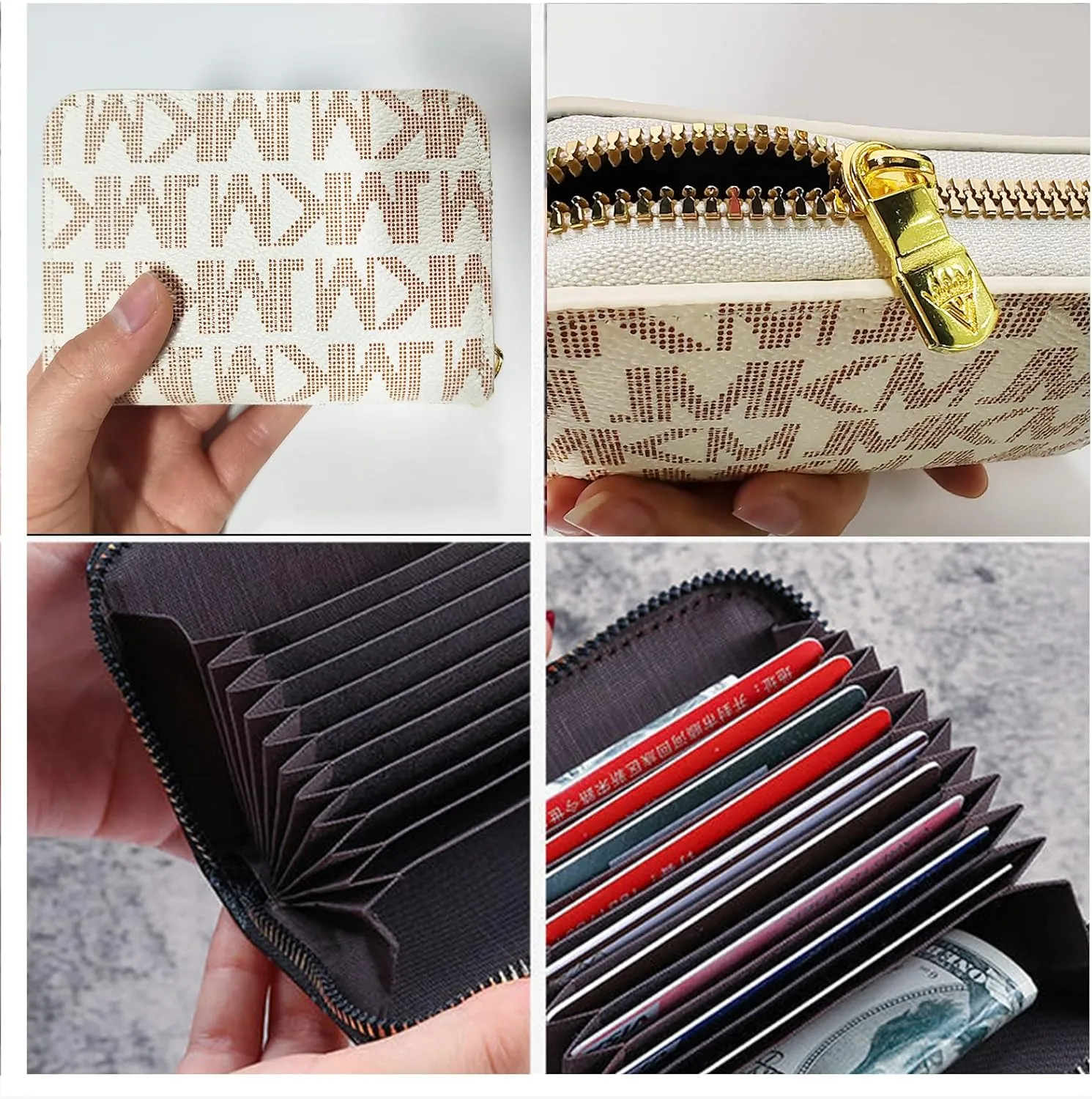 Popular Purse Set for Womens Wallet Includes A Triple Fold Purse and Two Small Card Bag with Multiple Slots (white)