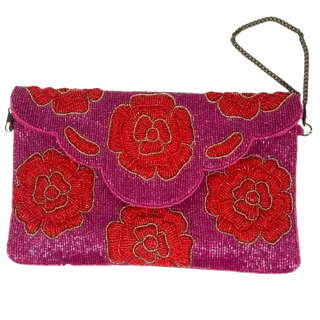 Purple/Red/Pink Floral Beaded Clutch