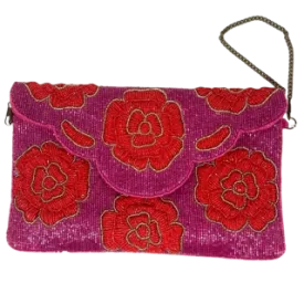 Purple/Red/Pink Floral Beaded Clutch