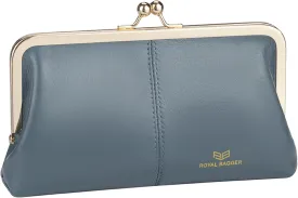 RFID Kiss Lock Wallet, Solid Color Multi-card Slots Card Holder, Genuine Leather Clutch Purses for Women 1468