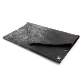Rock Star Gunmetal Leather Clutch with Red Glitter Metallic Interior