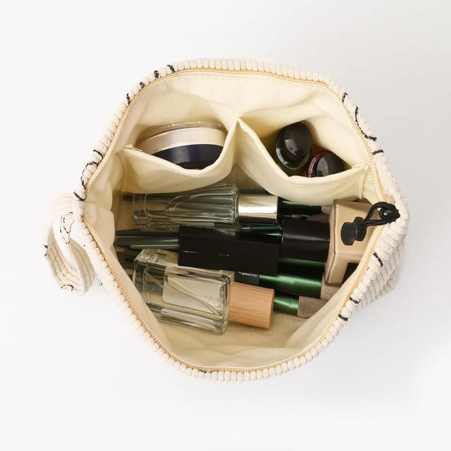 Small Makeup Bag with Pocketes and Zipper Corduroy Makeup Pouch for Purse Travel Corduroy Cosmetic Organizer Toiletry bag for Women