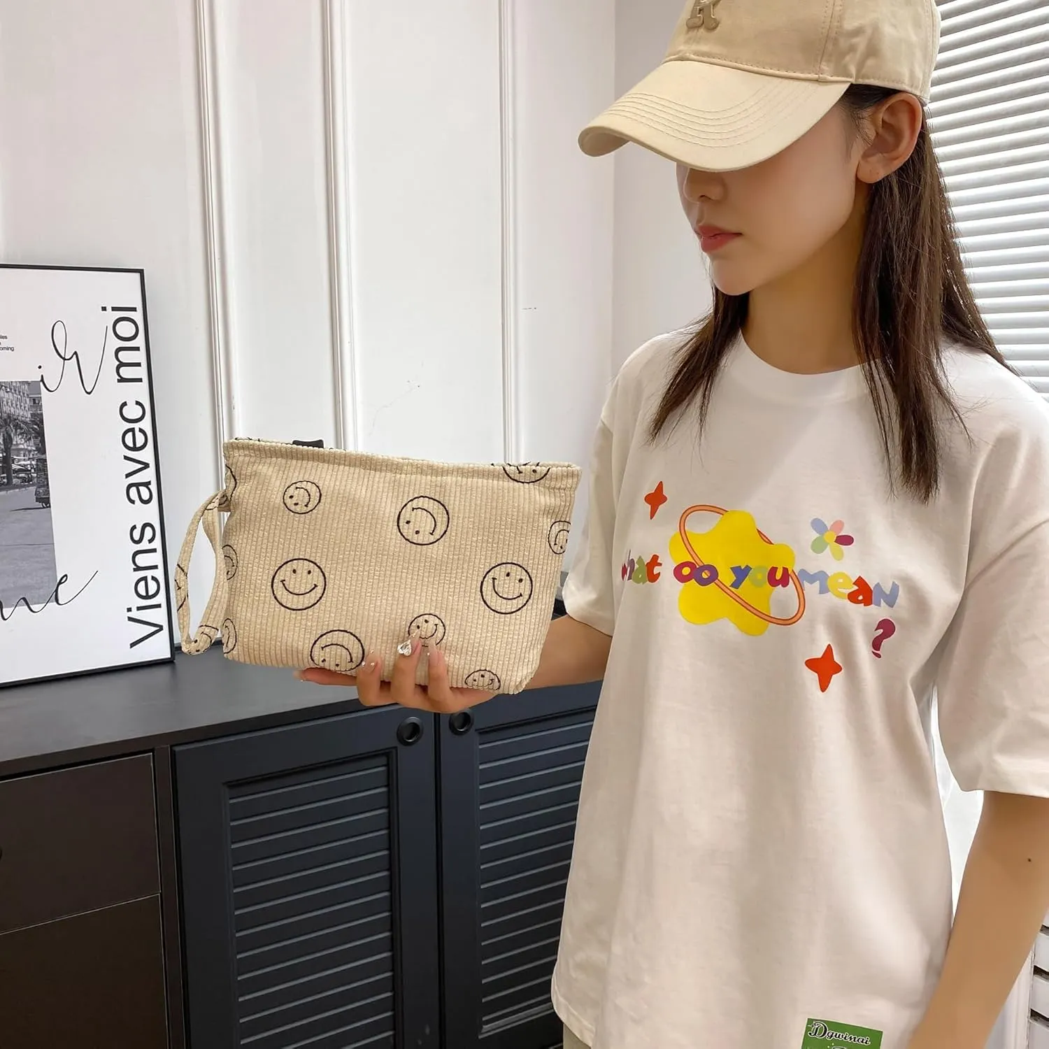 Small Makeup Bag with Pocketes and Zipper Corduroy Makeup Pouch for Purse Travel Corduroy Cosmetic Organizer Toiletry bag for Women