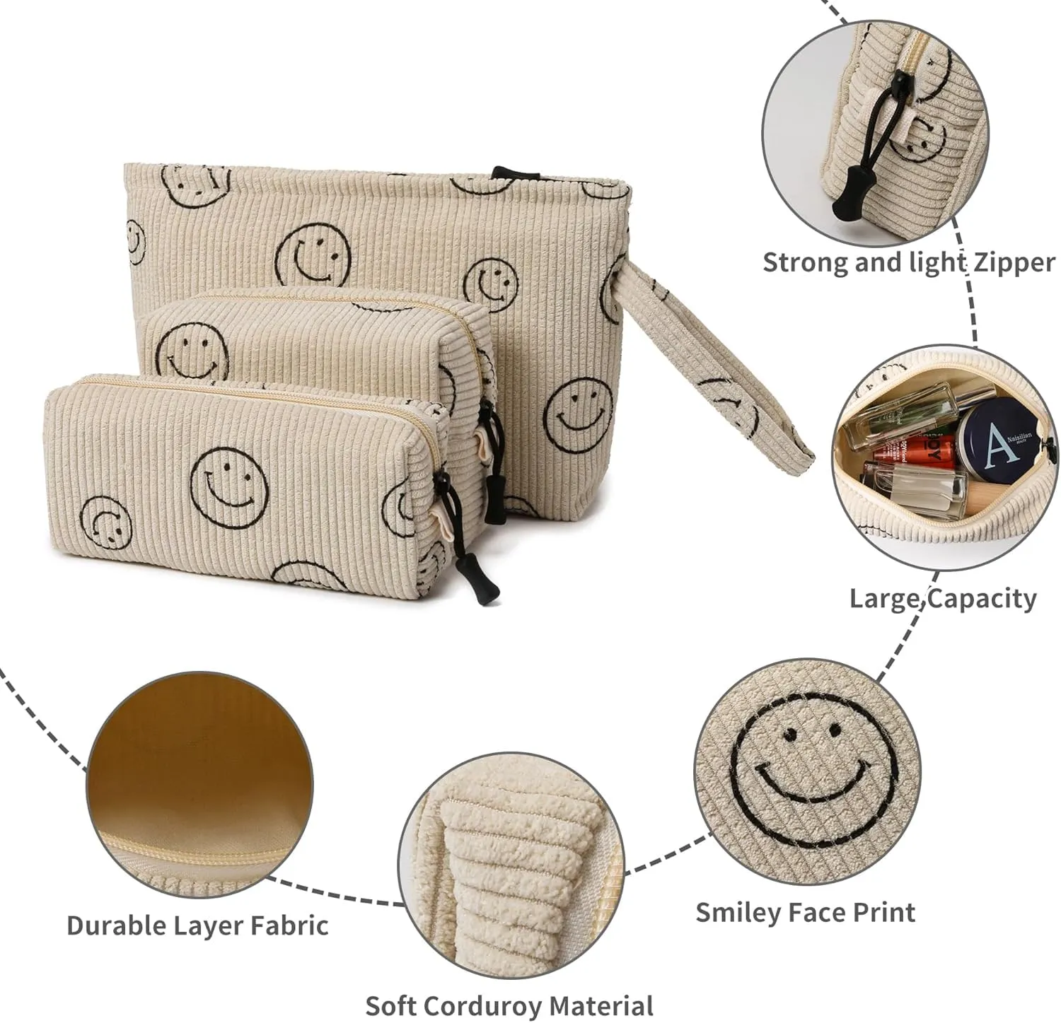 Small Makeup Bag with Pocketes and Zipper Corduroy Makeup Pouch for Purse Travel Corduroy Cosmetic Organizer Toiletry bag for Women