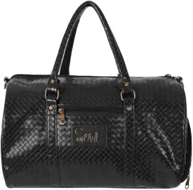 SOWL PU Leather Stylish Cabin Size Duffle Bag  Airline Friendly, Textured Design for Men and Women (Black)