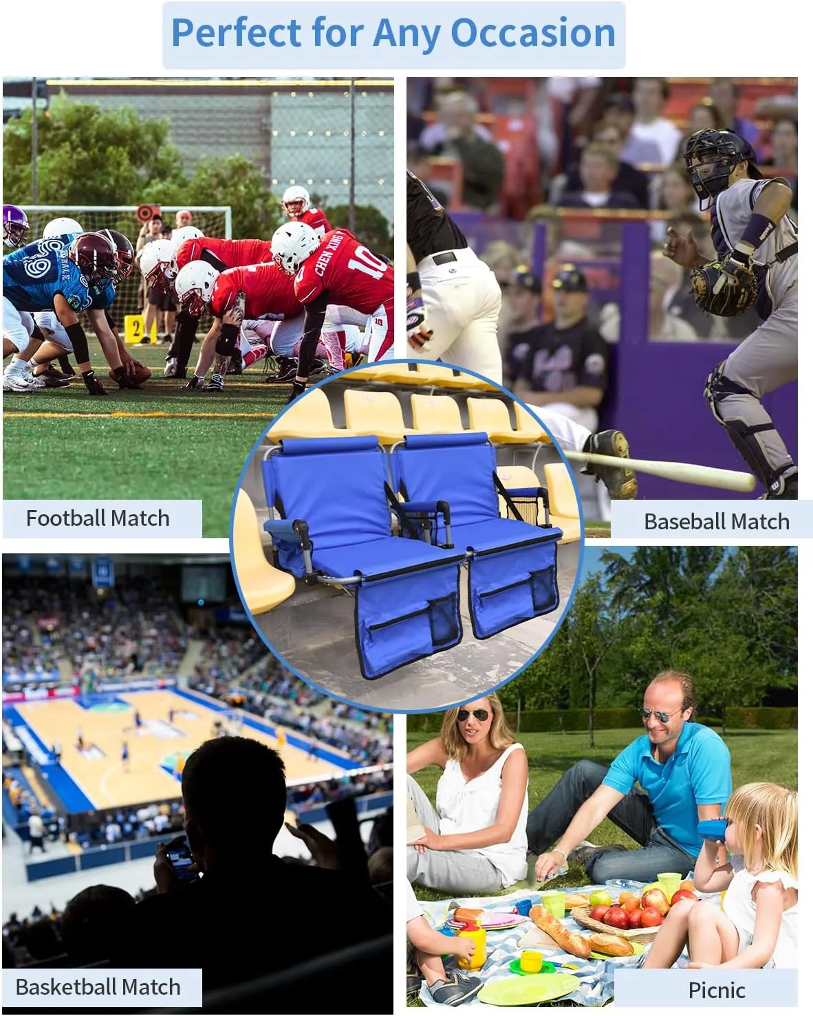 Stadium Seats for Bleachers with Back Support, Bleacher Seats with Backs and Cushion Wide, Stadium Chairs with Cup Holders, Mesh Bags and Hide Hooks