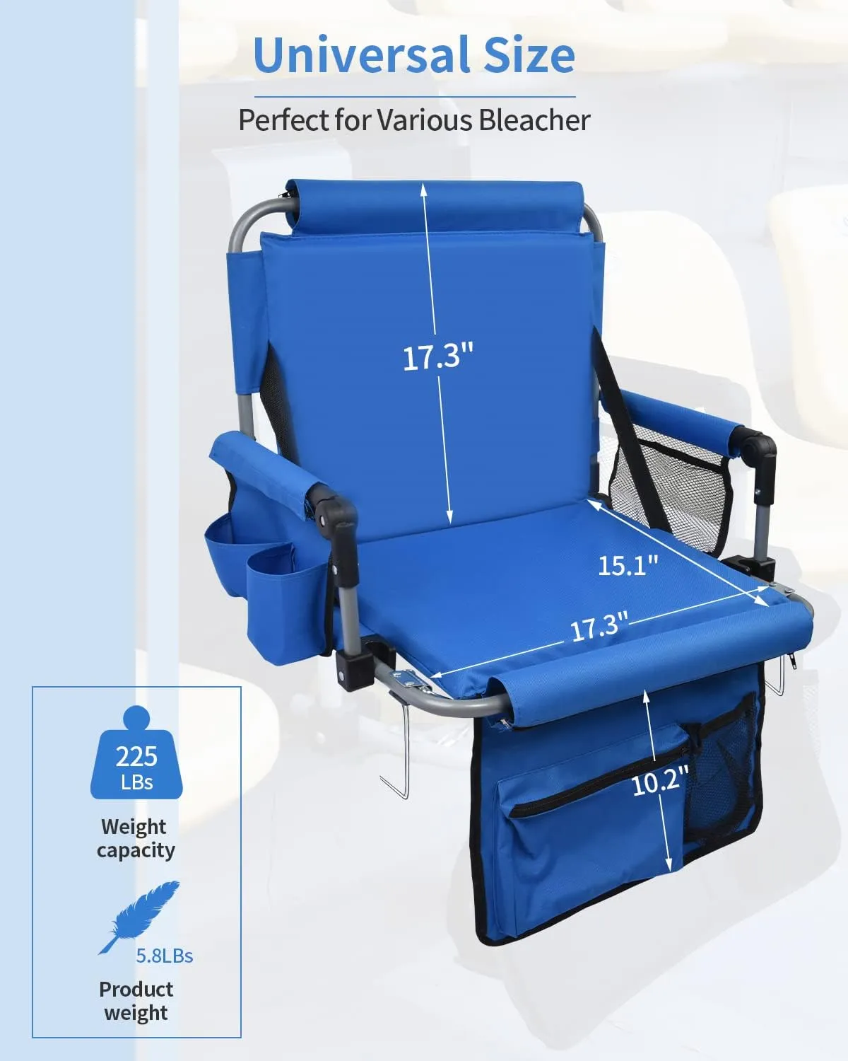 Stadium Seats for Bleachers with Back Support, Bleacher Seats with Backs and Cushion Wide, Stadium Chairs with Cup Holders, Mesh Bags and Hide Hooks