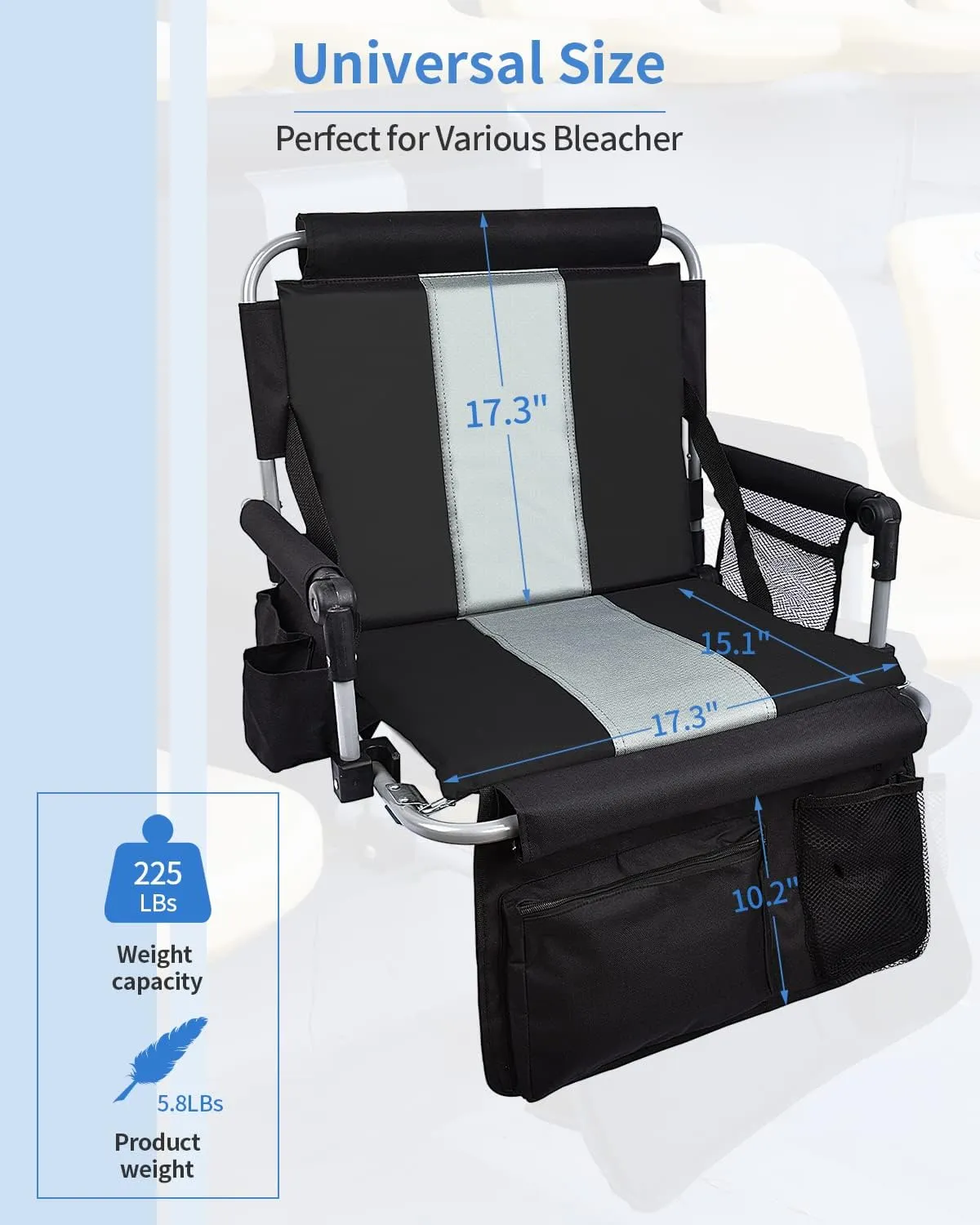 Stadium Seats for Bleachers with Back Support, Bleacher Seats with Backs and Cushion Wide, Stadium Chairs with Cup Holders, Mesh Bags and Hide Hooks