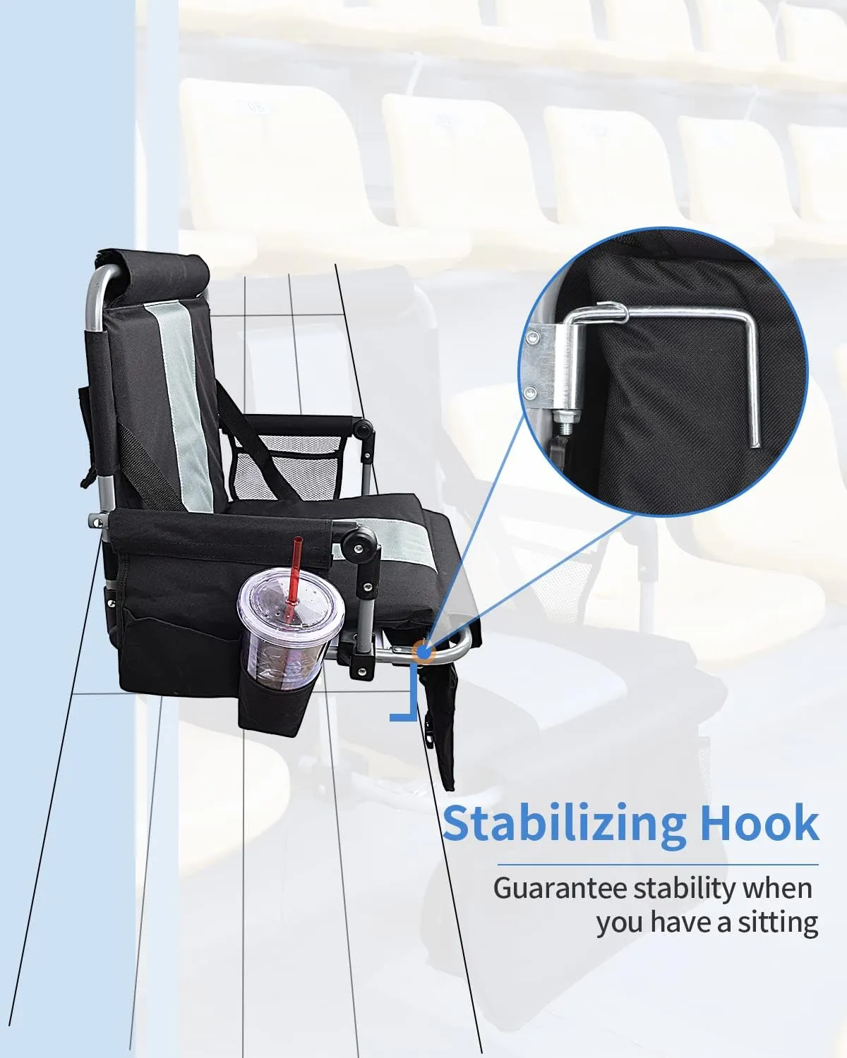 Stadium Seats for Bleachers with Back Support, Bleacher Seats with Backs and Cushion Wide, Stadium Chairs with Cup Holders, Mesh Bags and Hide Hooks
